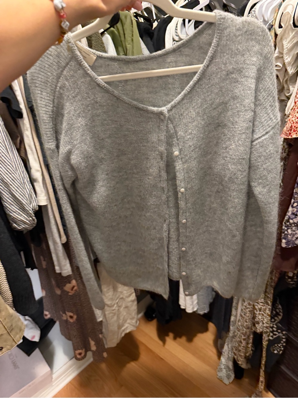 Sezane Light Grey Button-Front Knit Cardigan